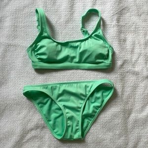 Teal bikini. Adjustable straps. Hipster cut bottoms